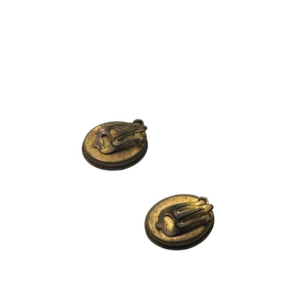 Vintage Italian Micro Mosaic Clip-On Earrings With Red Floral Design & Gold-Tone - Picture 8 of 9